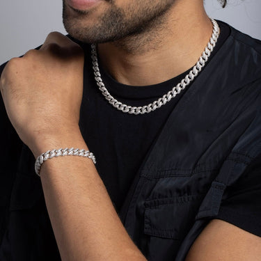 White Gold 8.5mm Iced Cuban Chain + Bracelet Bundle