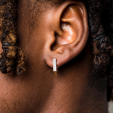 Double Row Square Huggie Earrings In Yellow Gold