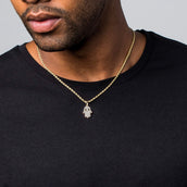 Micro Iced Hamsah Pendant in Yellow Gold