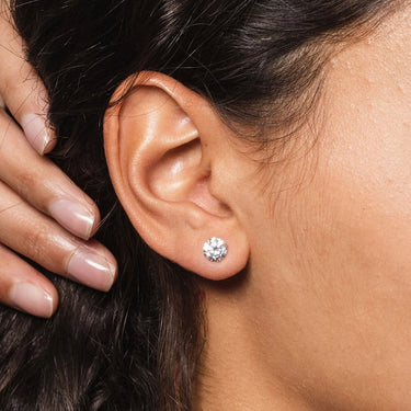 14k Solid Gold Round Cut Diamond Earrings in White Gold