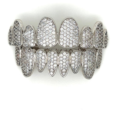 8 Tooth Standard Iced Grillz in White Gold