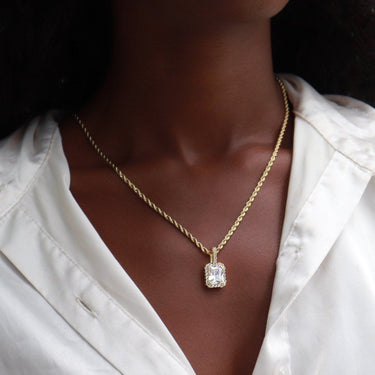 18k Vermeil Princess Cut Halo Pendant