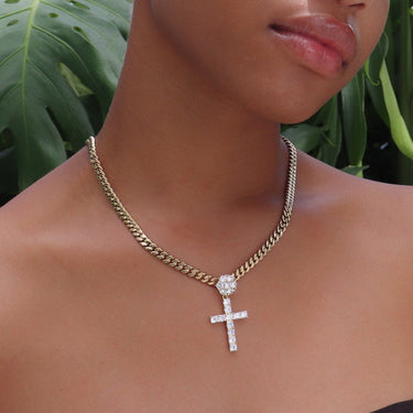 Flower Bail Cross Pendant in Yellow Gold