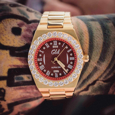 Alpha Era Gold - Iced Bezel w/ Red Dial