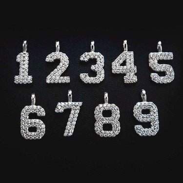 10k Solid Gold Number Pendants in White Gold