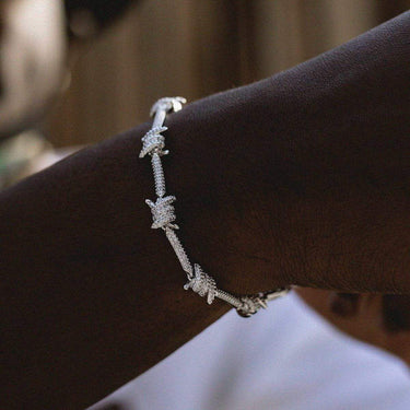 Iced Barbed Wire Bracelet in White Gold