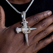 Two-Tone Large Dagger Cross in White/Yellow Gold