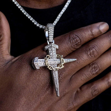 Two-Tone Large Dagger Cross in White/Yellow Gold