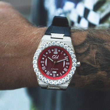 Iced Alpha Era w/ Rubber Strap - Red Dial