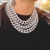 Diamond Cuban Link Chain in White Gold - 19mm