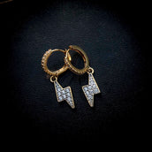 Iced Bolt Hoop Earrings in Yellow Gold