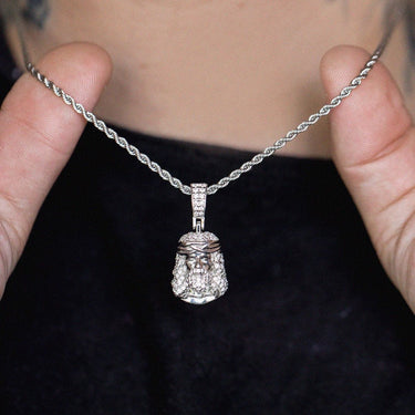 10k Solid White Gold Iced Jesus Pendant