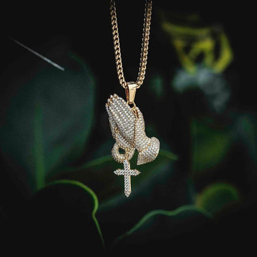 Iced Praying Hands Pendant