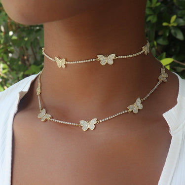 2-in-1 Micro Butterfly Necklace in Yellow Gold