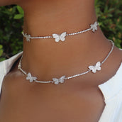 2-in-1 Micro Butterfly Necklace in White Gold