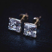 14k Square Cut Diamond Earrings - Pair