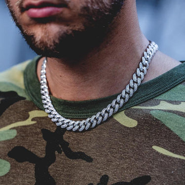 Diamond Cuban Link Choker (10mm) in White Gold