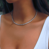Round Cut Tennis Necklace in White Gold - 3mm