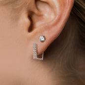 Double Row Square Huggie Earrings In White Gold