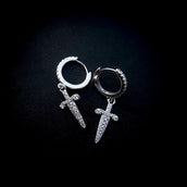 Dagger Hoop Earrings in White Gold
