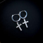 Diamond Cross Hoop Earrings in White Gold