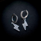 Iced Bolt Hoop Earrings in White Gold