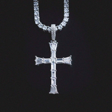 Prong Set Baguette Cross in White Gold