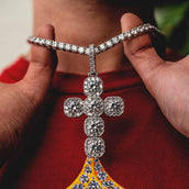 Gem Stone Cross in White Gold