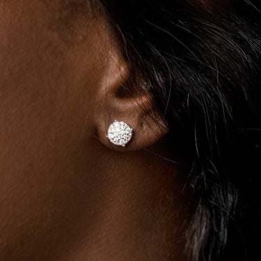 8MM Pave Set Stud Earring in White Gold