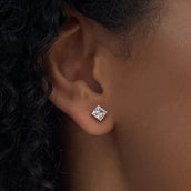 14k Princess Cut Stud Earrings in White Gold