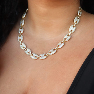 Iced Gucci Link Necklace in Yellow Gold