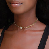 Micro Cuban Necklace w/ White Stone in Yellow Gold